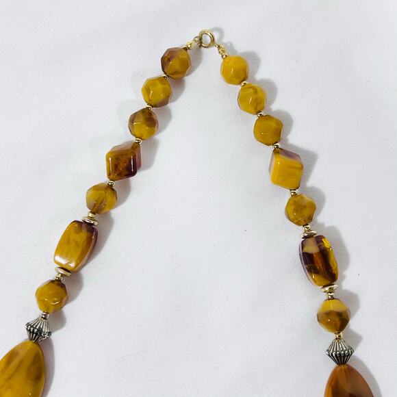 Vintage Amber Glass Bead Necklace Art Deco Graduated Faceted Geometric 14" - Picture 3 of 7